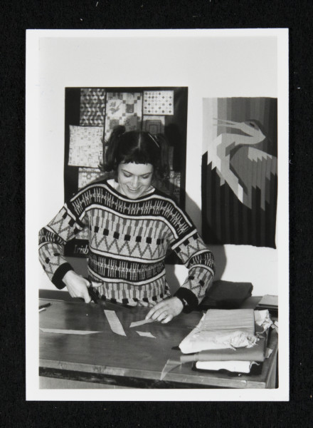 Pauline Burbidge working on a patchwork quilt, photographer unknown, 1981, Crafts Council Collection: AM130.