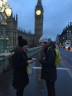 Annabelle Campbell, Crafts Council Head of Exhibitions & Collections, receiving a spoon from Clare Twomey on Westminster Bridge, Holocaust Memorial Day, 27 January 2016. Photo: Christina McGregor 